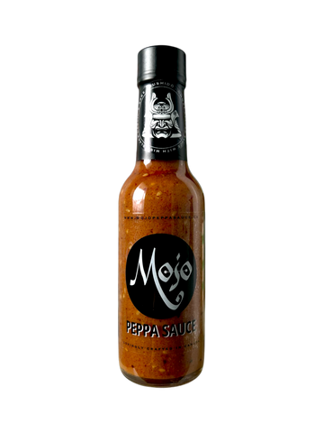 MOJO PEPPA SAUCE 'BUSHIDÖ' GHOST PEPPER, MISO, BLACK GARLIC, SAKE, SESAME & CHILI OIL HOT SAUCE 5 OZ. BOTTLE