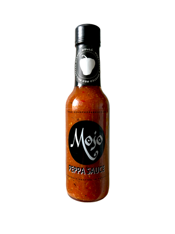 MOJO PEPPA SAUCE 'MELLÔ' CHARRED RED BELL PEPPER & TOMATO HABANERO HOT SAUCE 5 OZ. BOTTLE