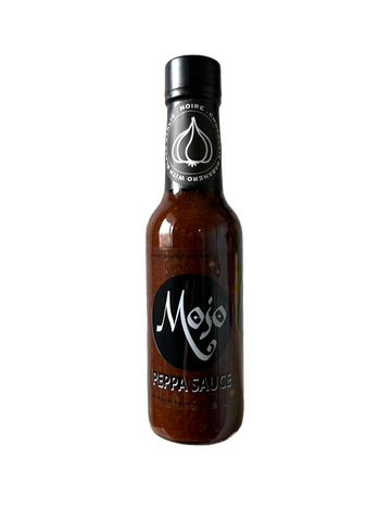 MOJO PEPPA SAUCE 'NOIRE' CHOCOLATE HABANERO & BLACK GARLIC HOT SAUCE 5 OZ. BOTTLE