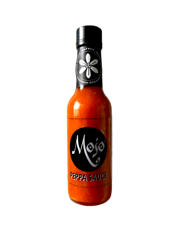 MOJO PEPPA SAUCE 'SAFRAN' PERSIAN INSPIRED HABANERO HOT SAUCE W/ ROAST GARLIC & SAFFRON 5 OZ. BOTTLE